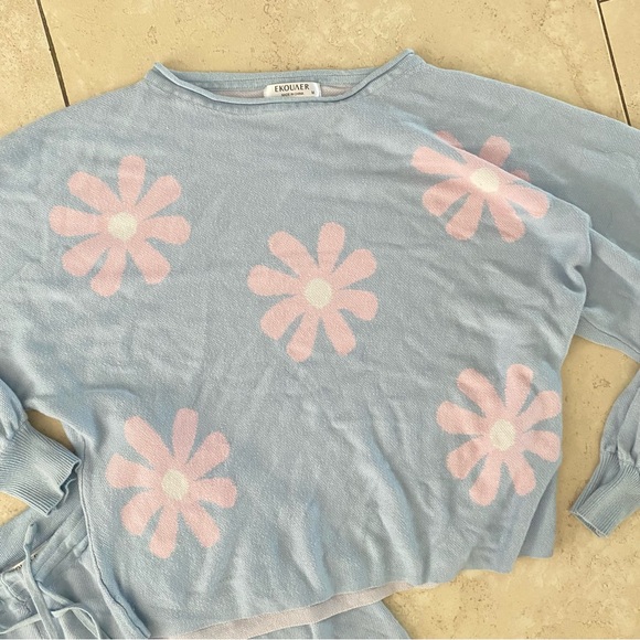 EKOUAER light blue long sleeve & short floral set - Picture 2 of 3